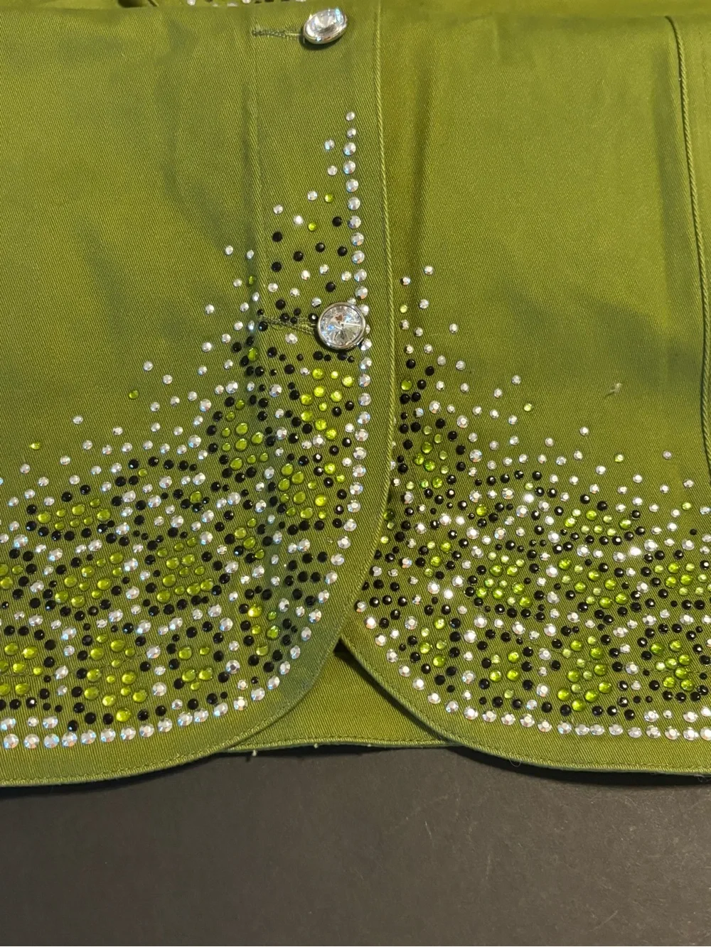 Quacker Factory Women’s 3X Olive Green Rhinestone Button Front Jacket NWT